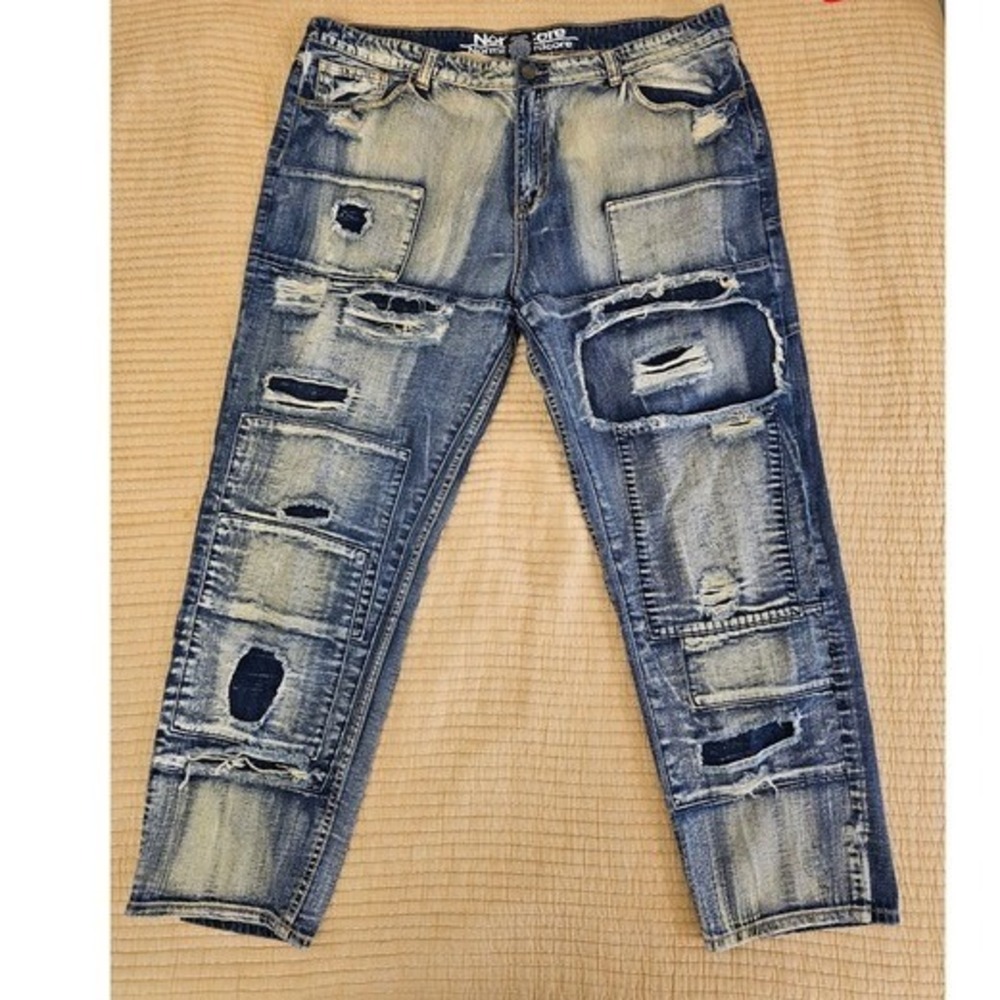 NormCore New York Distressed‎ Patchwork Jeans Mens 44x32 Streetwear Distressed